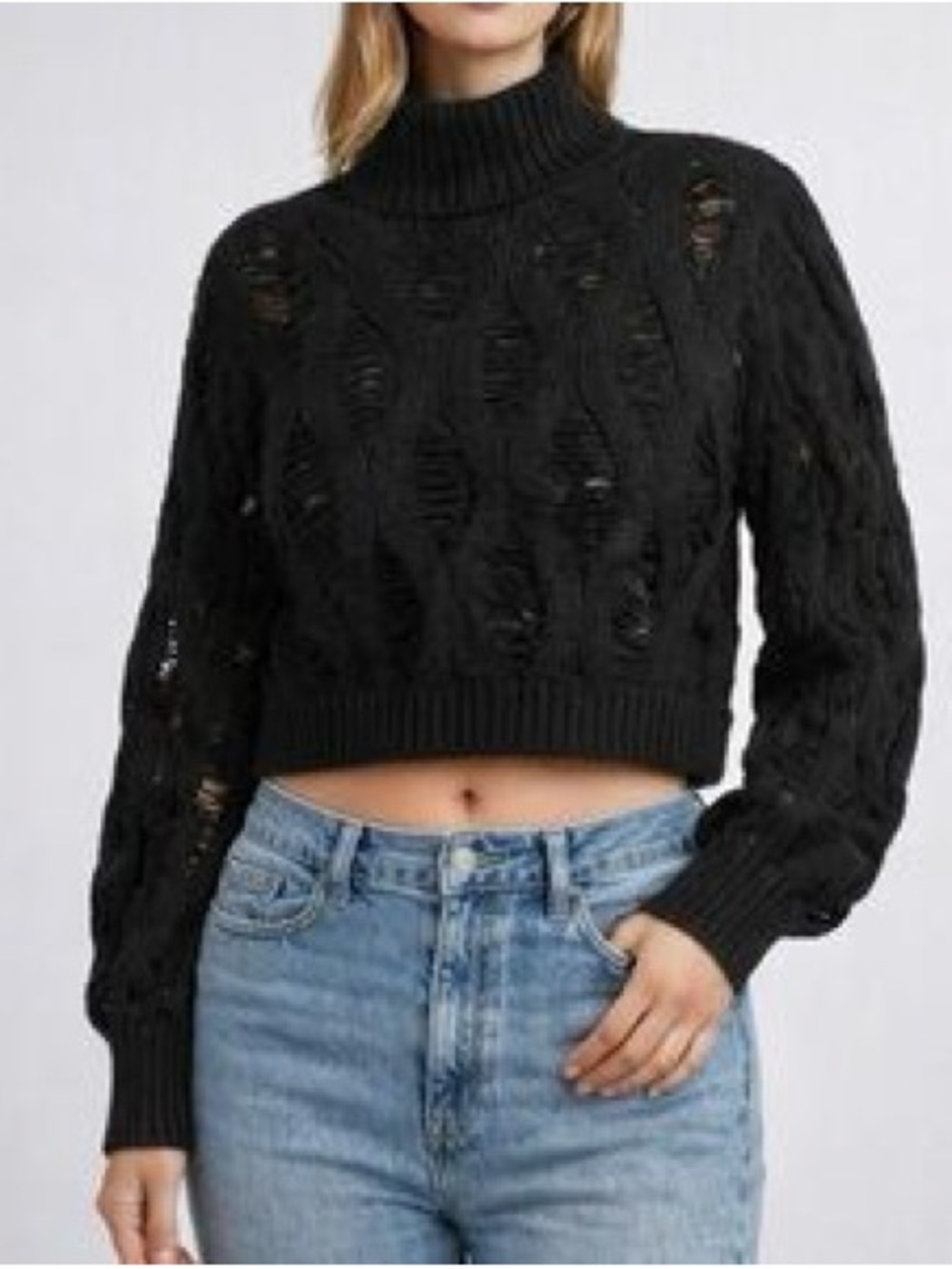 NWT Forever 21 Black Cropped Cable Knit Turtleneck Sweater